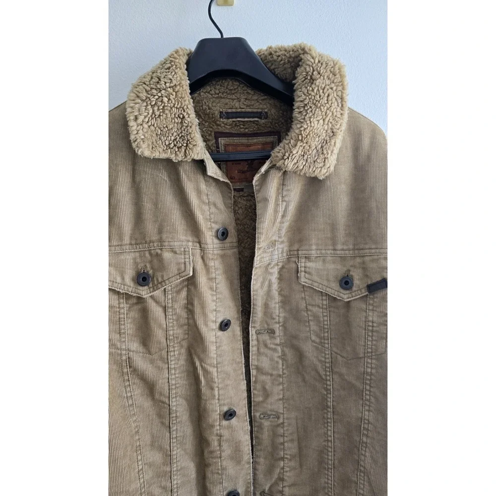 American Eagle Corduroy Sherpa Jacket XL Tall Tan Trucker Workwear Coat‎